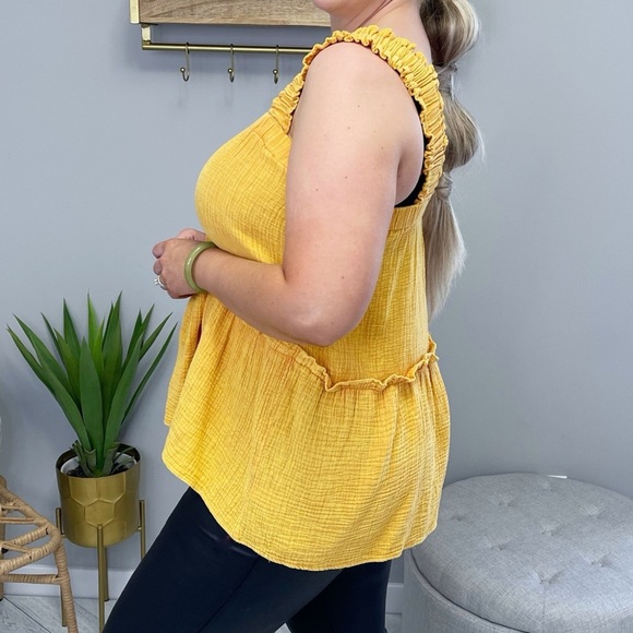 Yellow Tank Top Vibrant Lightweight Ruched - ODDI - Picture 5 of 7
